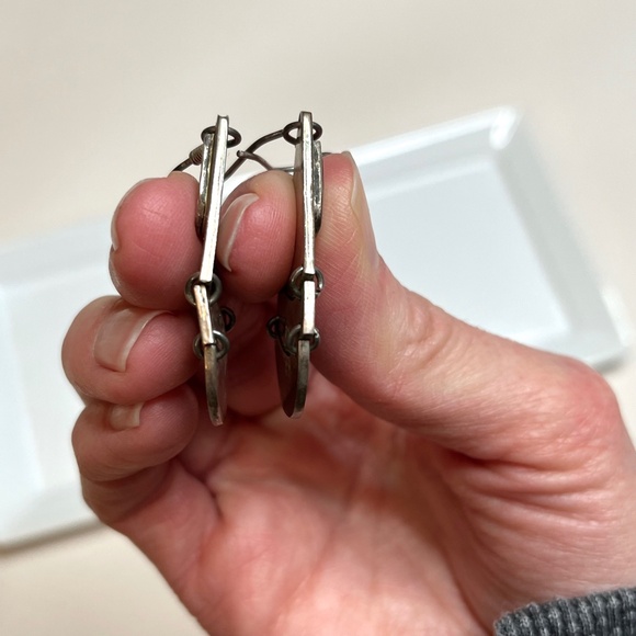 Vintage Abalone Earrings 925 Sterling Silver Mexico Taxco Onyx Dangle Teardrop - Picture 7 of 9